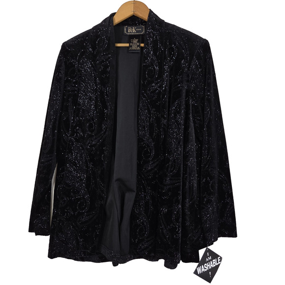 Vintage R&K Evening Blazer Jacket Womens 6 Black Sequence Formal Party Business - Picture 1 of 14